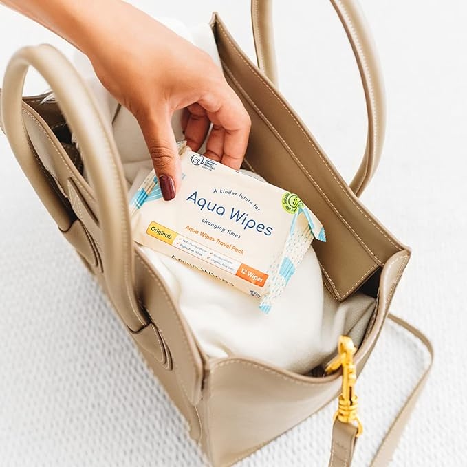 Aqua Wipes 100% Biodegradable Baby Wipes, Box Of Travel Pack (Pack of 12, 12 Pcs)