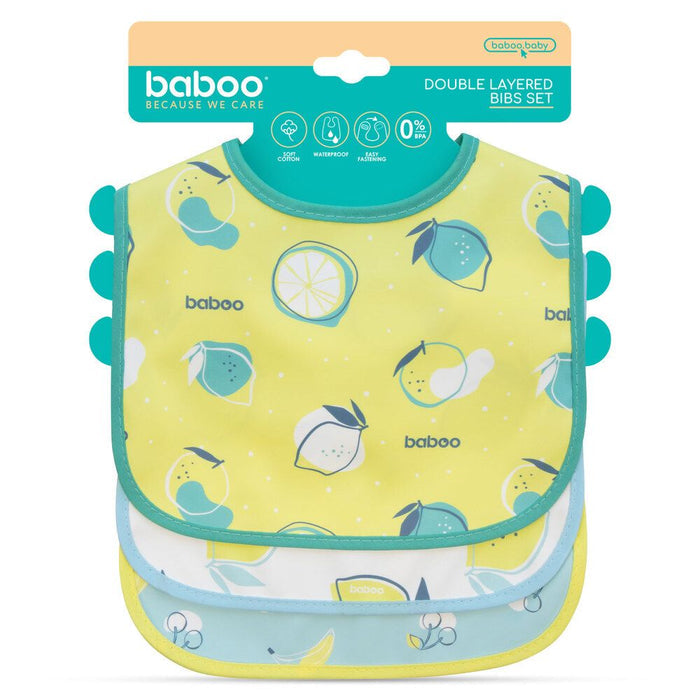 Baboo Double Layer Waterproof Bib Set (0m+ | Lagoon Fiesta) - Pack of 3