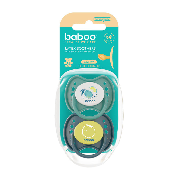 Baboo Latex Orthodontic Pacifier With Sterilizer Box (Lagoon Fiesta | 6 Months+ | 2 Pcs)