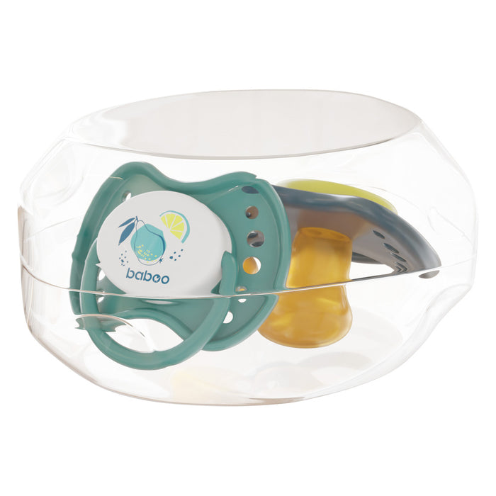 Baboo Latex Orthodontic Pacifier With Sterilizer Box (Lagoon Fiesta | 6 Months+ | 2 Pcs)