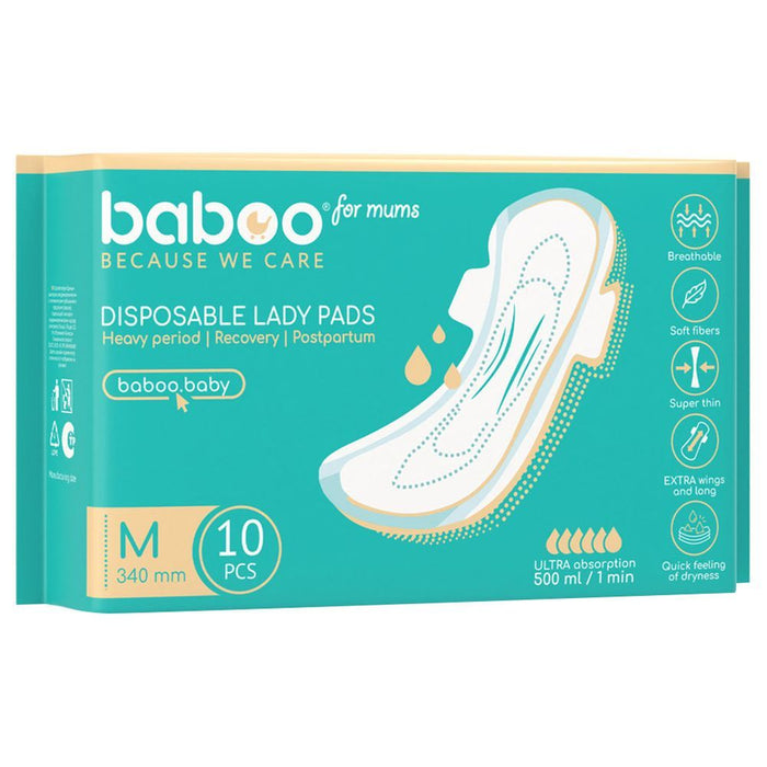 Baboo Postpartum Disposable Maternity Pads (Medium) - Pack of 10