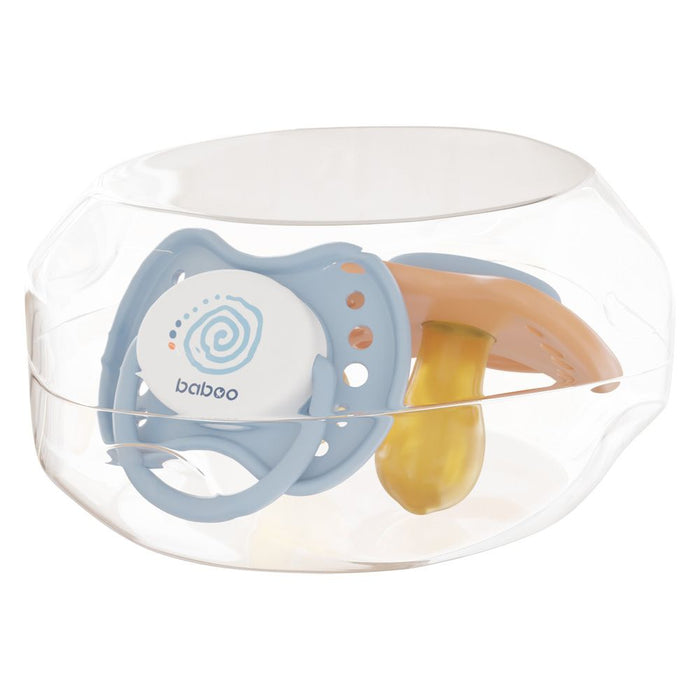 Baboo Round Latex Baby Pacifier With Sterilizer Box (6M+ | Blue Haze) -Pack of 2