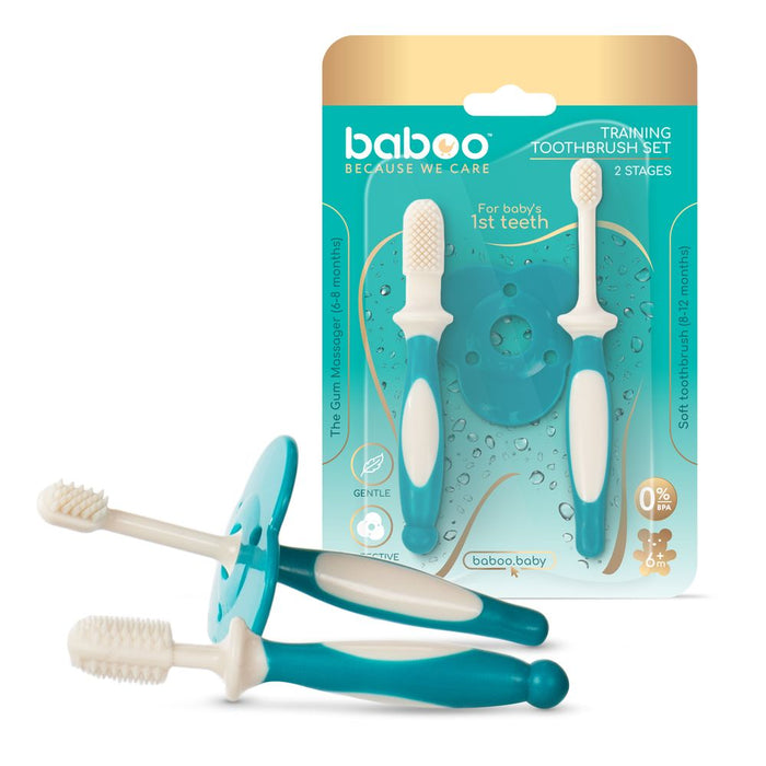 Baboo Silicone Baby Toothbrush Set (Lagoon Fiesta)