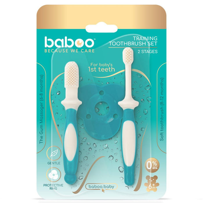 Baboo Silicone Baby Toothbrush Set (Lagoon Fiesta)