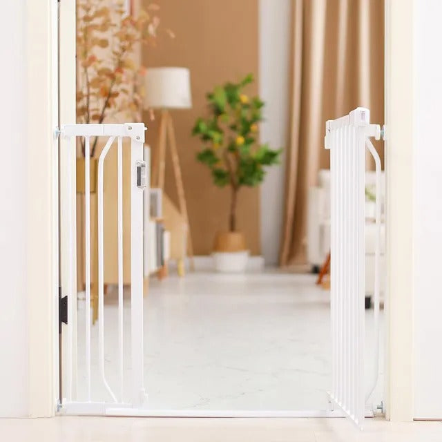 Baby Safe Metal Safety LED Gate with 10cm Extension – White