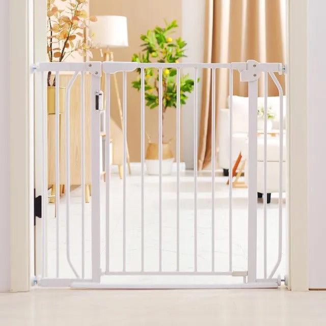Baby Safe Metal Safety LED Gate with 10cm Extension – White