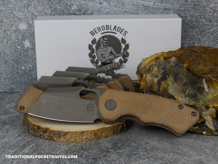 BergBlades Mini SLim 2.0 Natural Micarta S90V Dark Sandblast Stonewashed