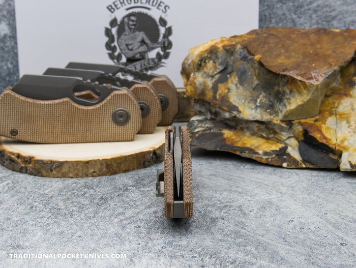 BergBlades Mini SLim 2.0 Natural Micarta S90V Dark Sandblast Stonewashed