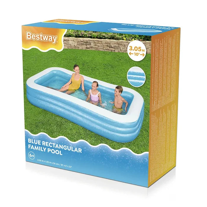 Bestway 10' x 72" x 22"/3.05m x 1.83m x 56cm Deluxe Blue Rectangular Family Pool