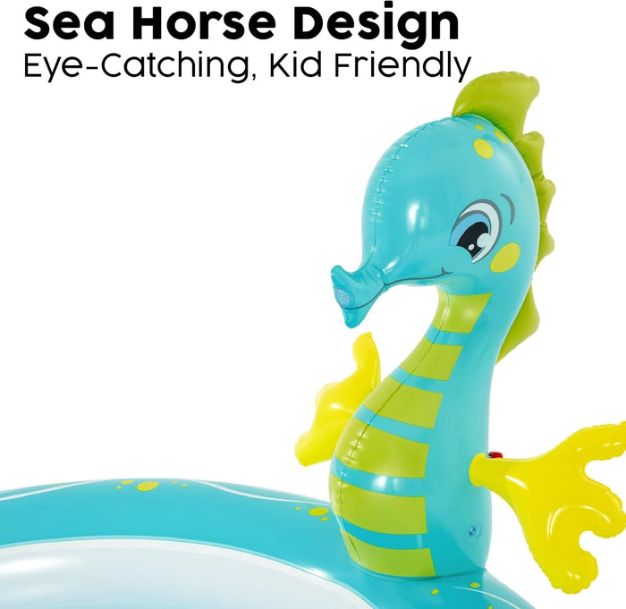 Bestway Seahorse Sprinkler Paddling Pool, Kids Garden Pool (6′2" x 63" x 34"/1.88m x 1.60m x 86cm)
