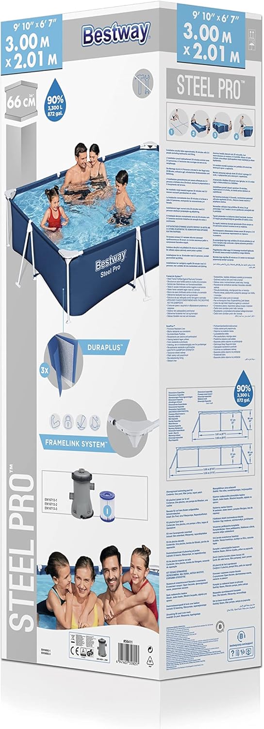 Bestway Steel Pro Pool Set (9'10" x 6'7" x 26"/3.00m x 2.01m x 66 Cm)