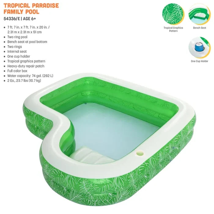 Bestway Tropical Paradise Family Swimming Pool – 7.5ft, Green/White