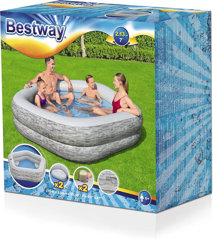 Bestway Tru Print Stone Family Pool (7' x 6'9" x 21"/2.13m x 2.06m x 53cm)