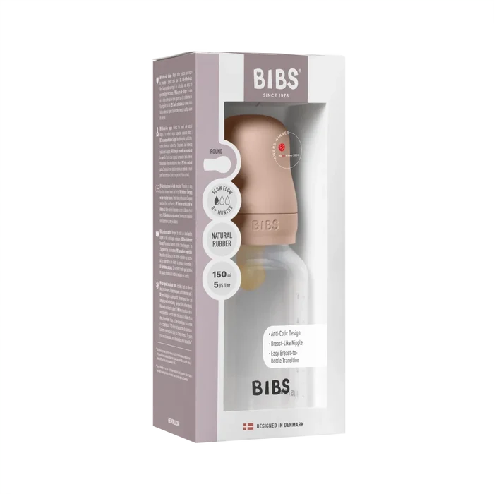 BIBS Baby Bottle Round Nipple Latex - Slow Flow (150ml)