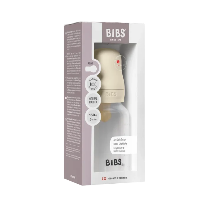 BIBS Baby Bottle Round Nipple Latex - Slow Flow (150ml)