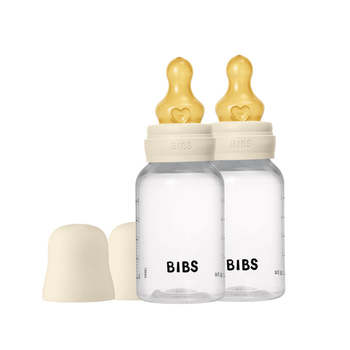 BIBS Baby Bottle Round Nipple Latex Slow Flow - Pack of 2 (Ivory, 150ml)