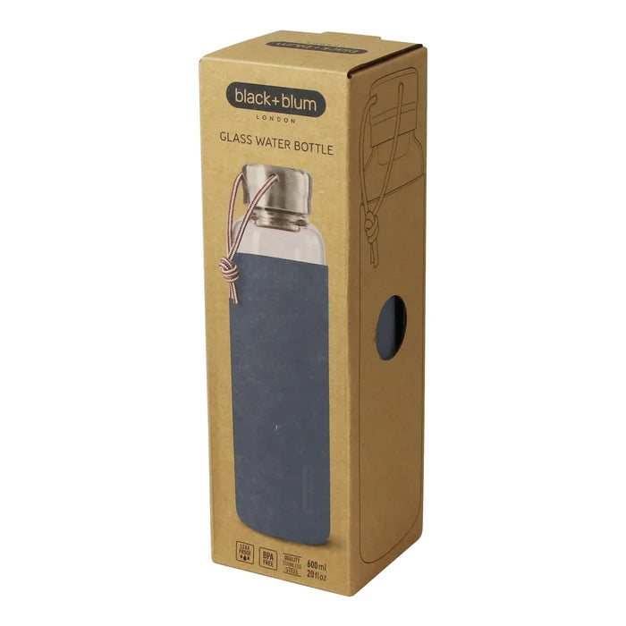 Black and Blum Water Bottle Glass Slate (600ml)