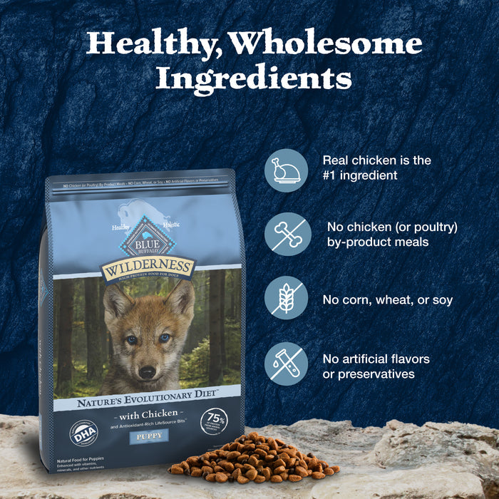 Blue Buffalo Wilderness High-Protein Natural Dry Food for Puppies, Chicken Recipe, 24-lb Bag