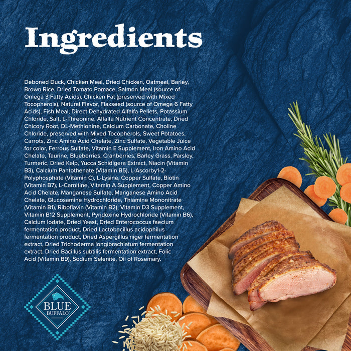 Blue Buffalo Wilderness Natural High-Protein Dry Food for Adult Dogs, with wholesome grains, Duck, 24-lb Bag.