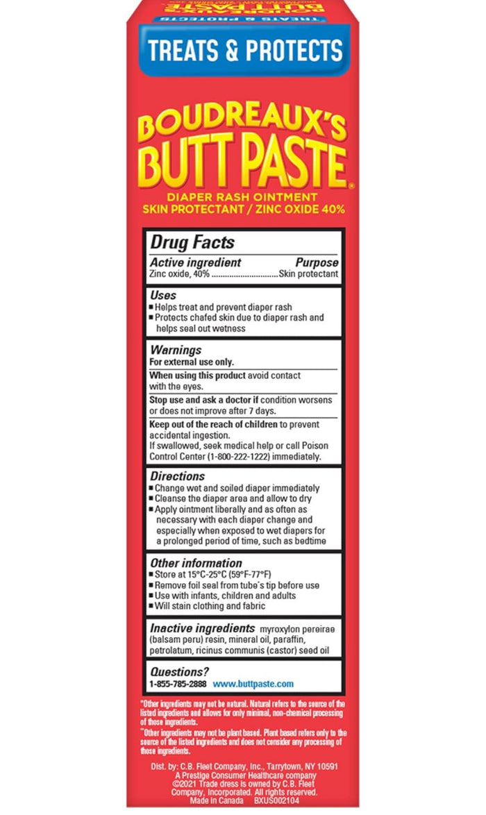 Boudreaux's Butt Paste Maximum Strength Diaper Rash Cream, Ointment for Baby (4oz)