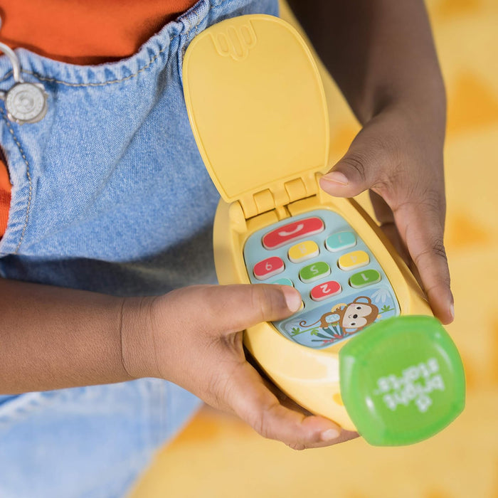 Bright Starts Babblin’ Banana Ring & Sing Light-Up Musical Baby Toy Flip Phone, 6 Months+