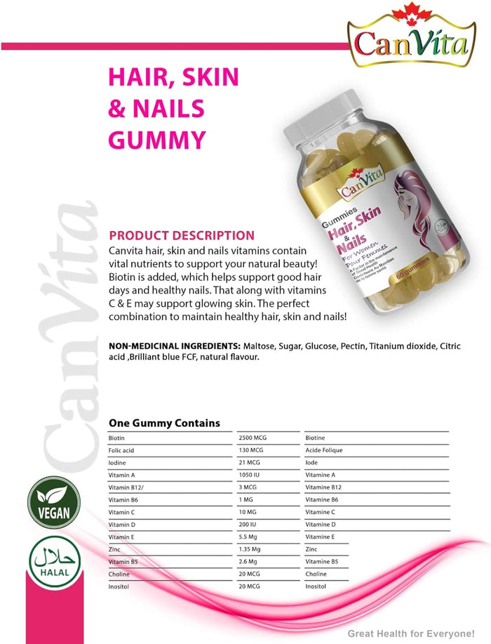 Canvita Hair, Skin & Nails with Biotin 2,500 MCG (Sugar Free)