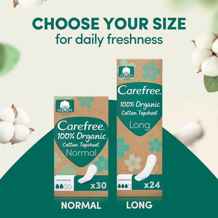 Carefree 100 Percent Organic Cotton Liners, Dermatologically Tested, Fragrance Free, Long Size, Pack of 24