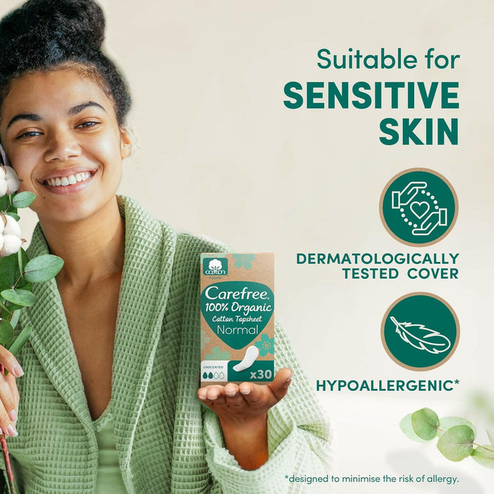 Carefree 100 Percent Organic Cotton Liners, Dermatologically Tested, Fragrance Free, Long Size, Pack of 24