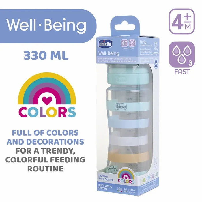 Chicco Well-Being Feeding Bottle - Fast Flow Silicone Nipple (330 ml)