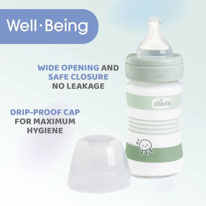 Chicco Well-Being Feeding Bottle - Slow Flow Silicone Nipple (150 ml)