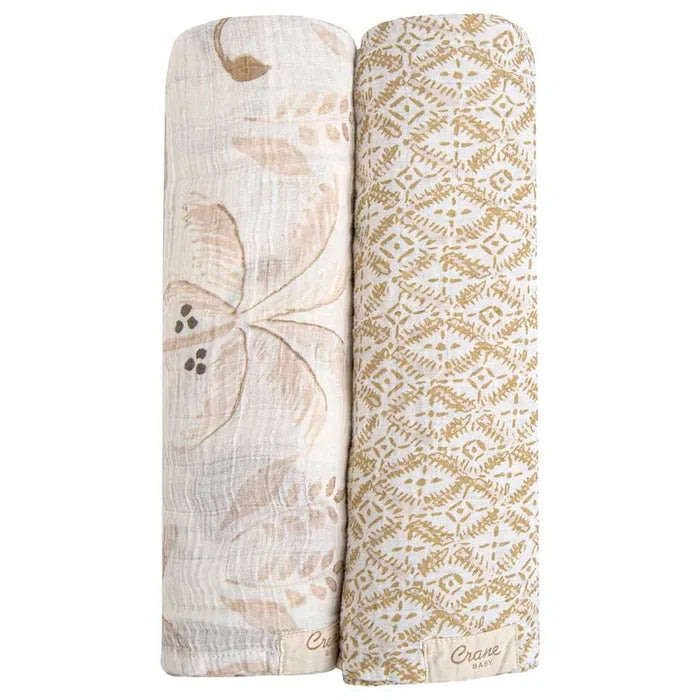 Crane Kendi Swaddle Wraps - Beige and Safari Animal (Pack of 2)