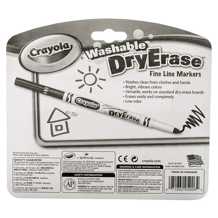 Crayola Dry Erase Fine Line Washable Markers – 6 Pcs