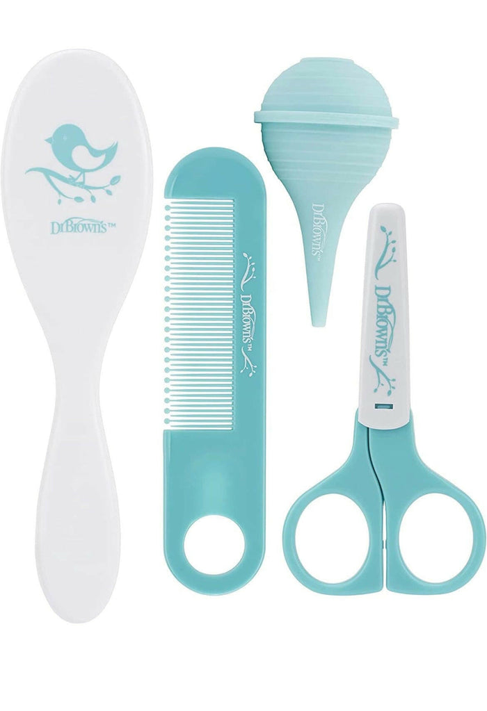 Baby Care Set with Soft Brush, Gentle Comb, Nasal Aspirator and Rounded-Tip Scissors by Dr. Brown.