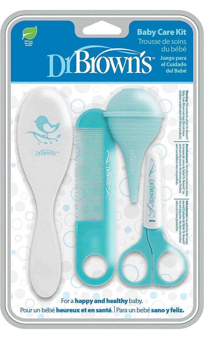 Baby Care Set with Soft Brush, Gentle Comb, Nasal Aspirator and Rounded-Tip Scissors by Dr. Brown.