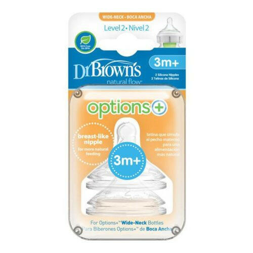 Dr. Brown’s Level 2 Wide-Neck Silicone Options+ Nipple, 2-Pack, 3m+