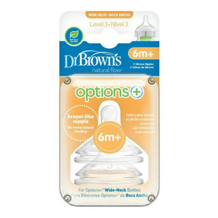 Dr. Brown’s Level 3 Wide-Neck Silicone Options+ Nipple, 2-Pack, 6m+