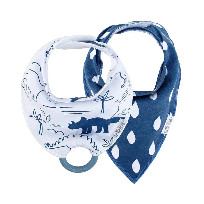 Dr. Brown's Super Soft & Absorbent Baby Bandana Bib with Snap-On Teether - Pack of 2