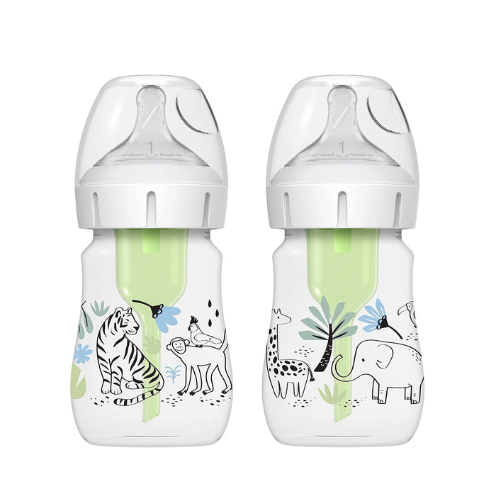Dr. Brown's Wide Neck Anti Colic Options+ Baby Bottle (150ml, Jungle) - Pack of 2