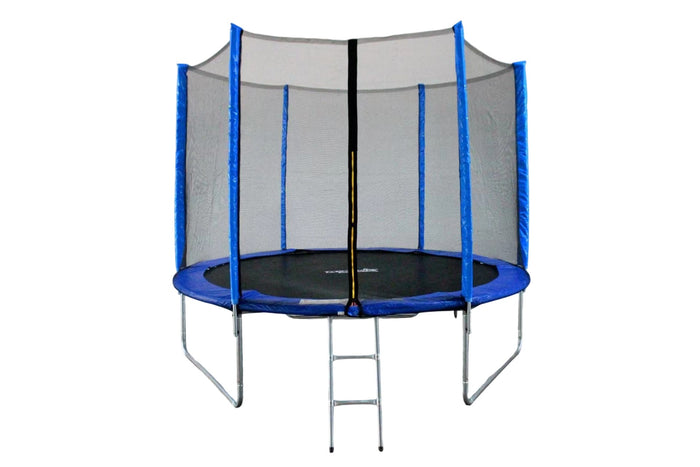 Dynamic Sports 10 Ft Blue Trampoline With Outside Short Pole Safety Net and Ladder