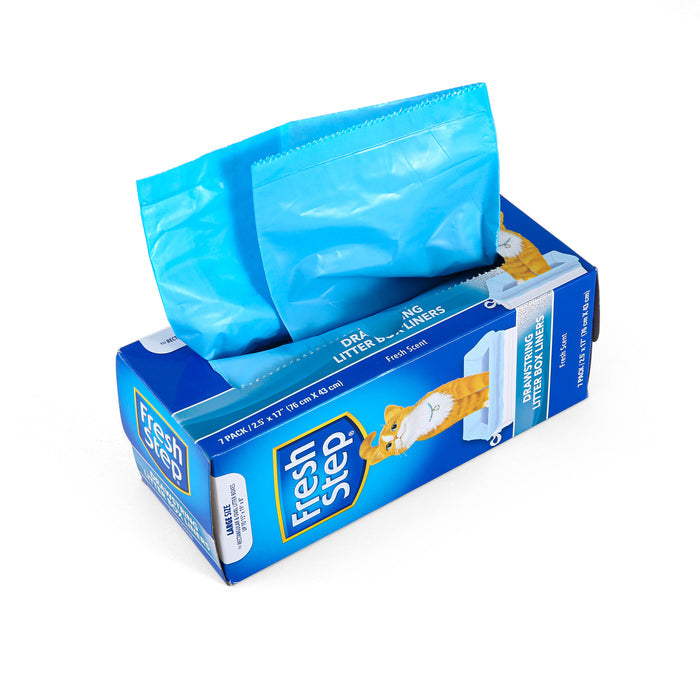 Fresh Step Drawstring Cat Litter Box Liners, Fresh Scent, Size Large, 30" x 17" - 7 Count