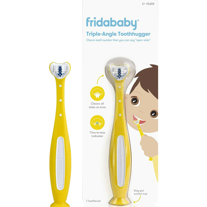 FridaBaby Triple-Angle Toothhugger Training Toothbrush for Toddler Oral Care, Yellow.