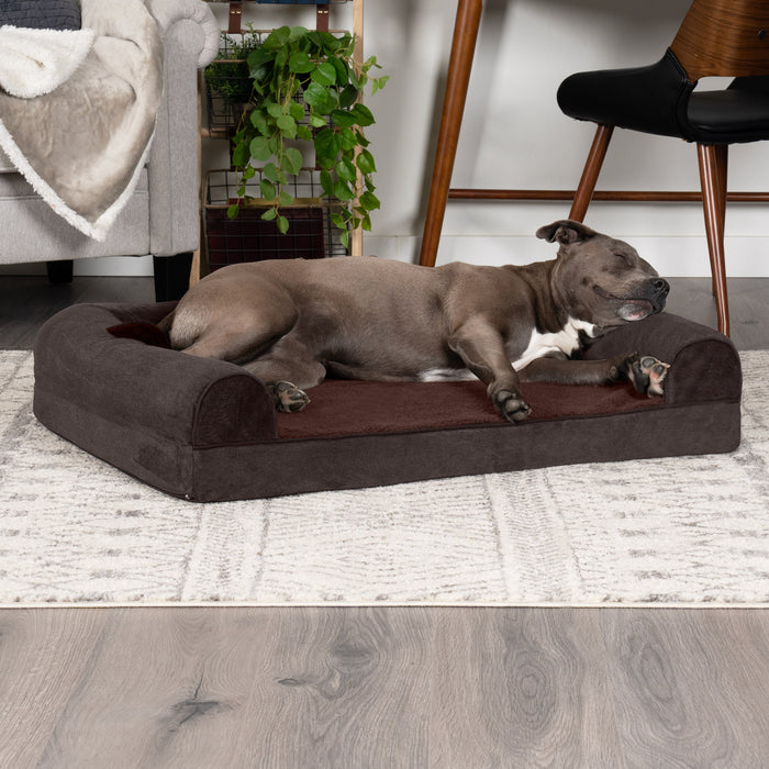 FurHaven Faux Fleece & Chenille Orthopedic Sofa Pet Bed for Dogs & Cats - Large, Coffee