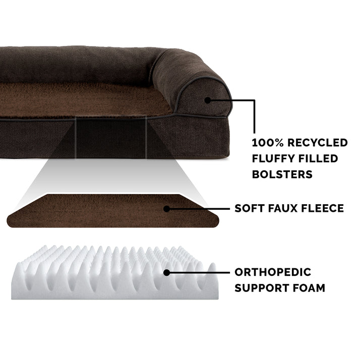 FurHaven Faux Fleece & Chenille Orthopedic Sofa Pet Bed for Dogs & Cats - Large, Coffee