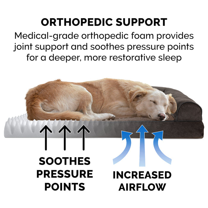 FurHaven Faux Fleece & Chenille Orthopedic Sofa Pet Bed for Dogs & Cats - Large, Coffee