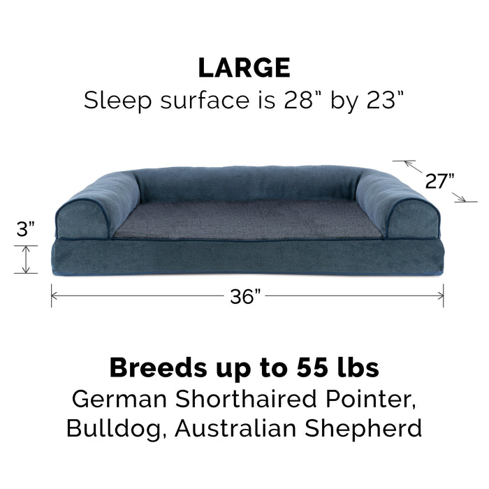 FurHaven Faux Fleece & Chenille Orthopedic Sofa Pet Bed for Dogs & Cats - Large, Orion Blue