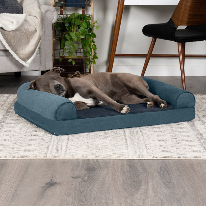 FurHaven Faux Fleece & Chenille Orthopedic Sofa Pet Bed for Dogs & Cats - Large, Orion Blue