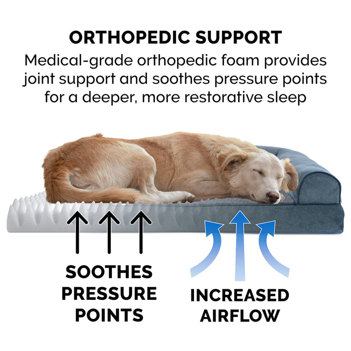 FurHaven Faux Fleece & Chenille Orthopedic Sofa Pet Bed for Dogs & Cats - Large, Orion Blue
