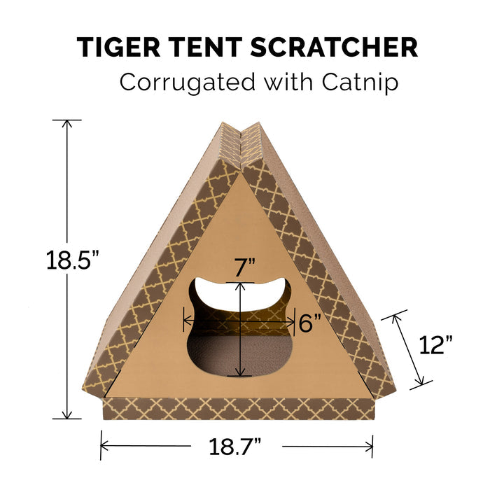 FurHaven Tiger Tent Corrugated Scratcher with Catnip - Tan