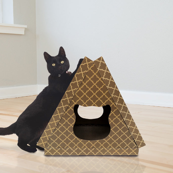 FurHaven Tiger Tent Corrugated Scratcher with Catnip - Tan