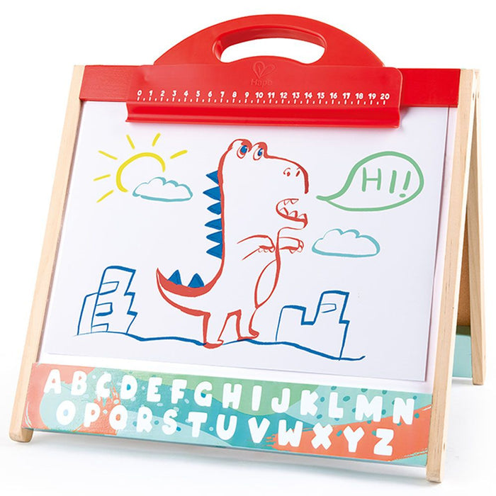 Hape Store & Go Easel Folding Double-Sided Tabletop Blackboard & Whiteboard with Chalks, Markers